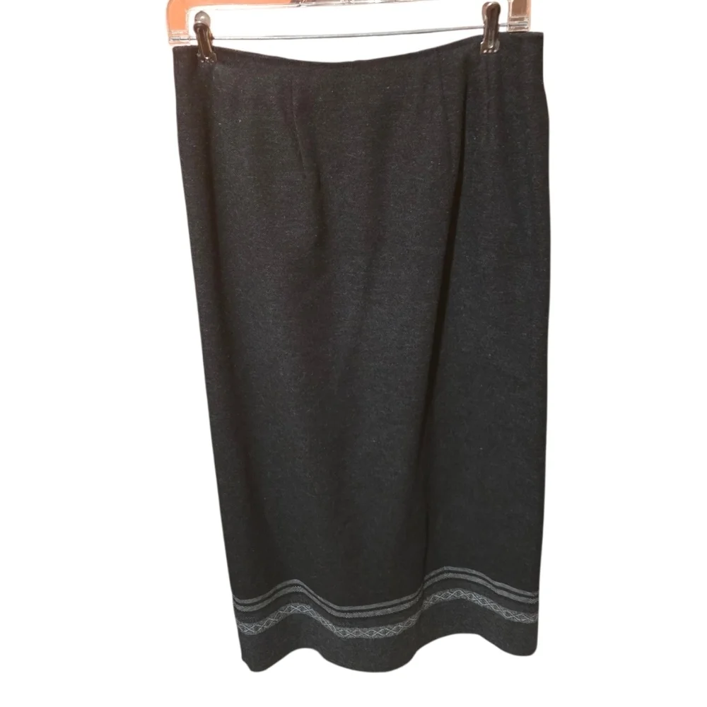 Eddie Bauer Vintage 90s Wool Blend Blanket Wrap Long Skirt Fair Isle Gray Sz 8 - Picture 2 of 8